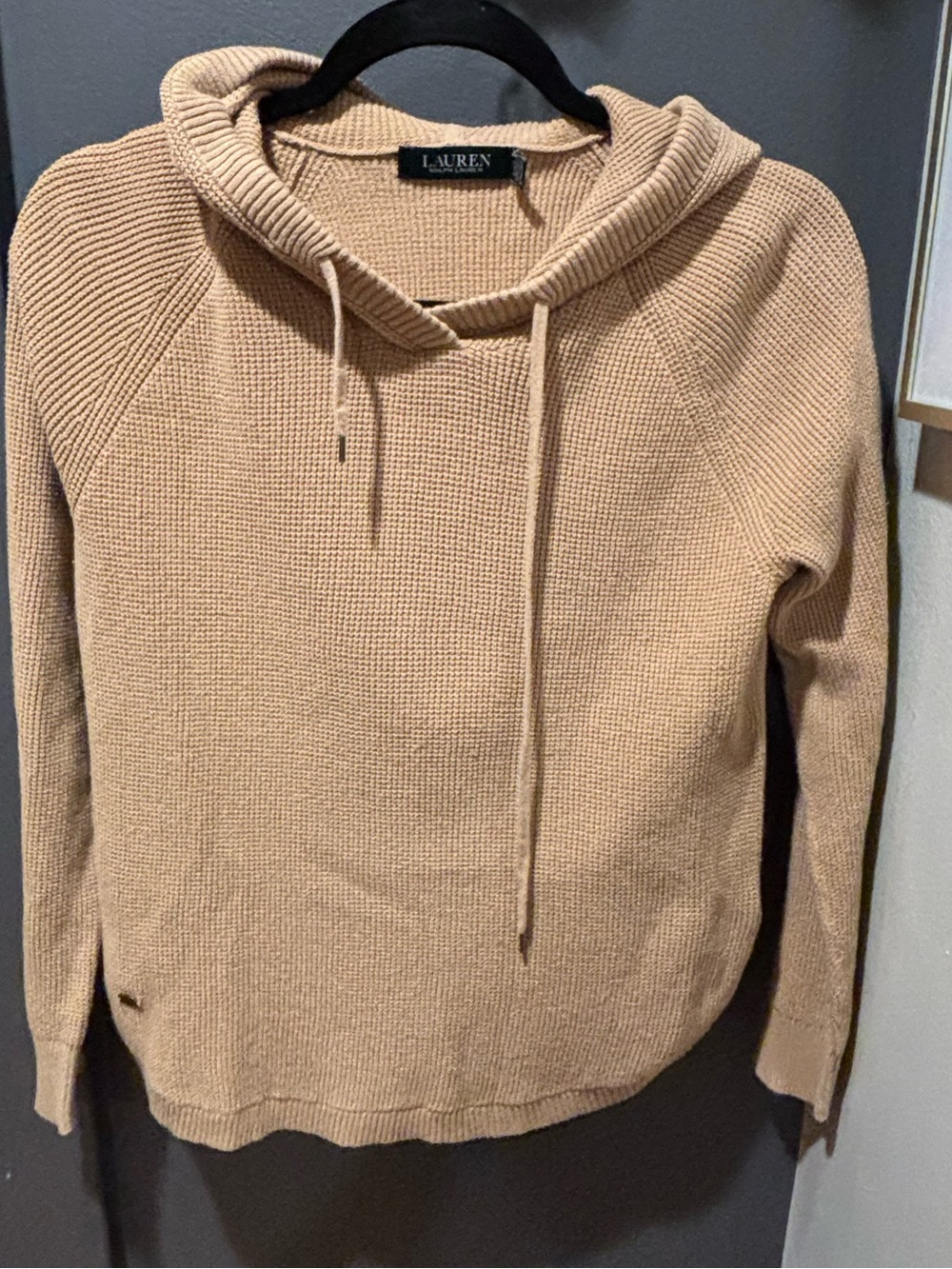 Lauren Ralph Lauren Camel Ribbed Knit Hoodie Sweater